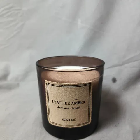 ZARA HOME LEATHER AMBER AROMATIC CANDLE – BROWN GLASS JAR
