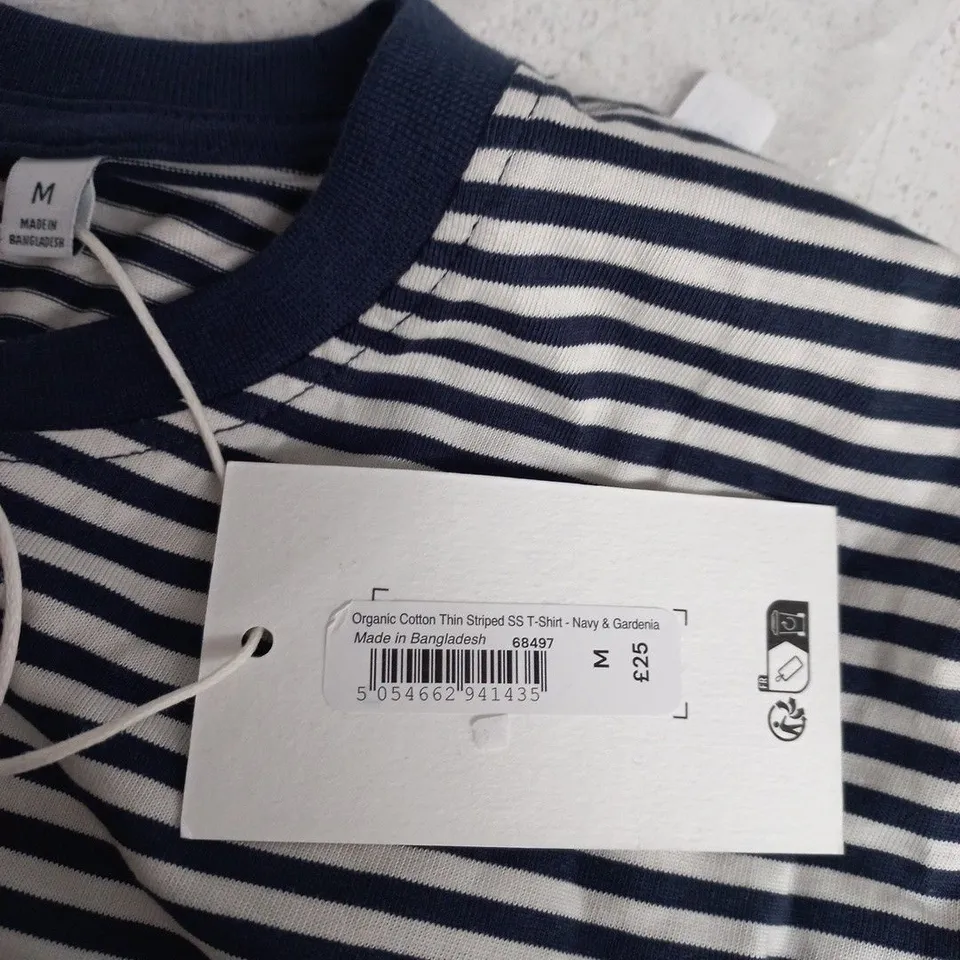 T.M. LEWIN NAVY & WHITE STRIPED T-SHIRT – MEN'S, SIZE M