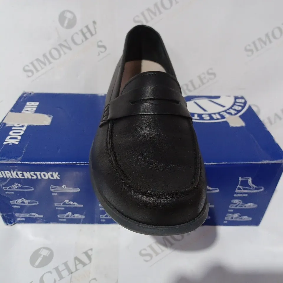 BOXED PAIR OF BIRKENSTOCK LOAFERS IN BLACK EU SIZE 41