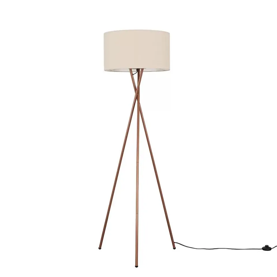 BOXED MISHLER 155CM CAMDEN TRIPOD COPPER FLOOR LAMP WITH LARGE RENI SHADE (1 BOX)