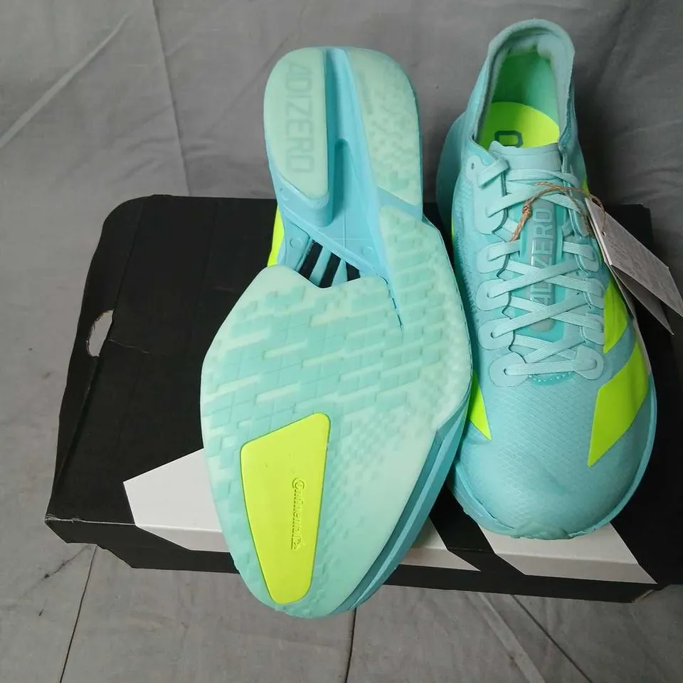 ADIDAS ADIZERO ADIOS PRO 4 M RUNNING SHOES – TURQUOISE/NEON, US 9 (UK 8.5)