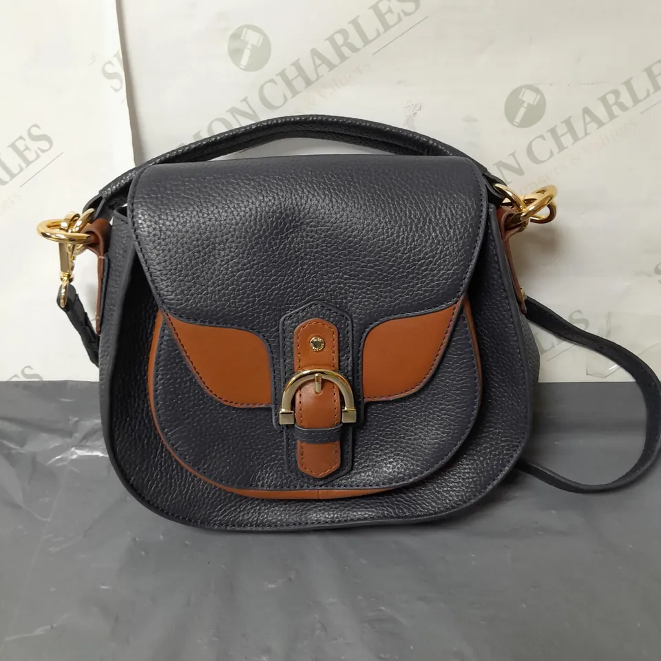 PAUL COSTELLOE DRESSAGE LADIES NAVY AND TAN LEATHER HANDBAG