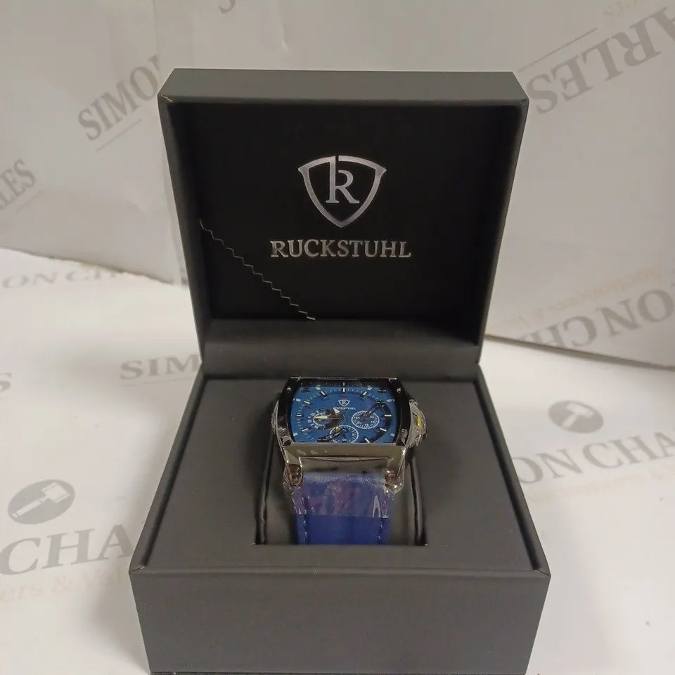 MEN’S RUCKSTUHL R300 CHRONOGRAPH WATCH – BLUE MULTI FUNCTION DIAL - 3ATM WATER RESISTANT – GENUINE LEATHER STRAP