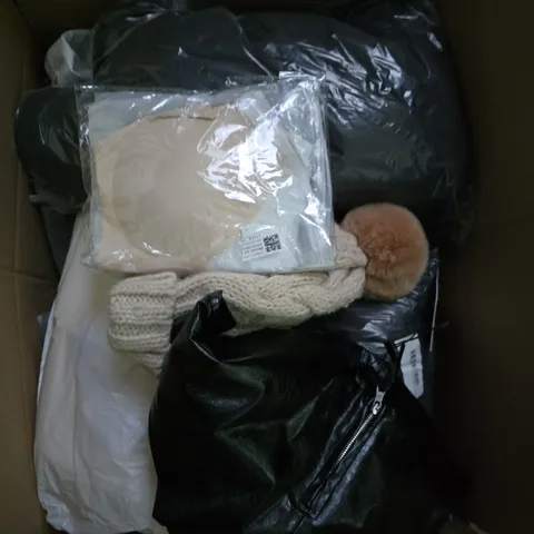 LARGE BOX OF APPROXIMATELY 25 ASSORTED CLOTHING ITEMS IN VARIOUS COLOURS, STYLES AND SIZES - COLLECTION ONLY