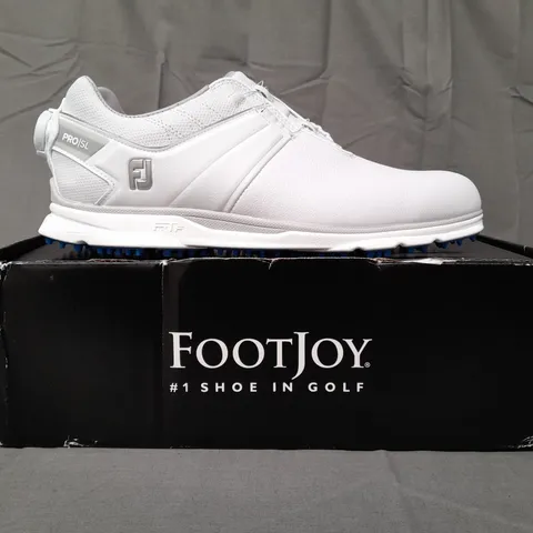 BOXED PAIR OF FOOT JOY PRO SL SHOES IN WHITE UK SIZE 8.5