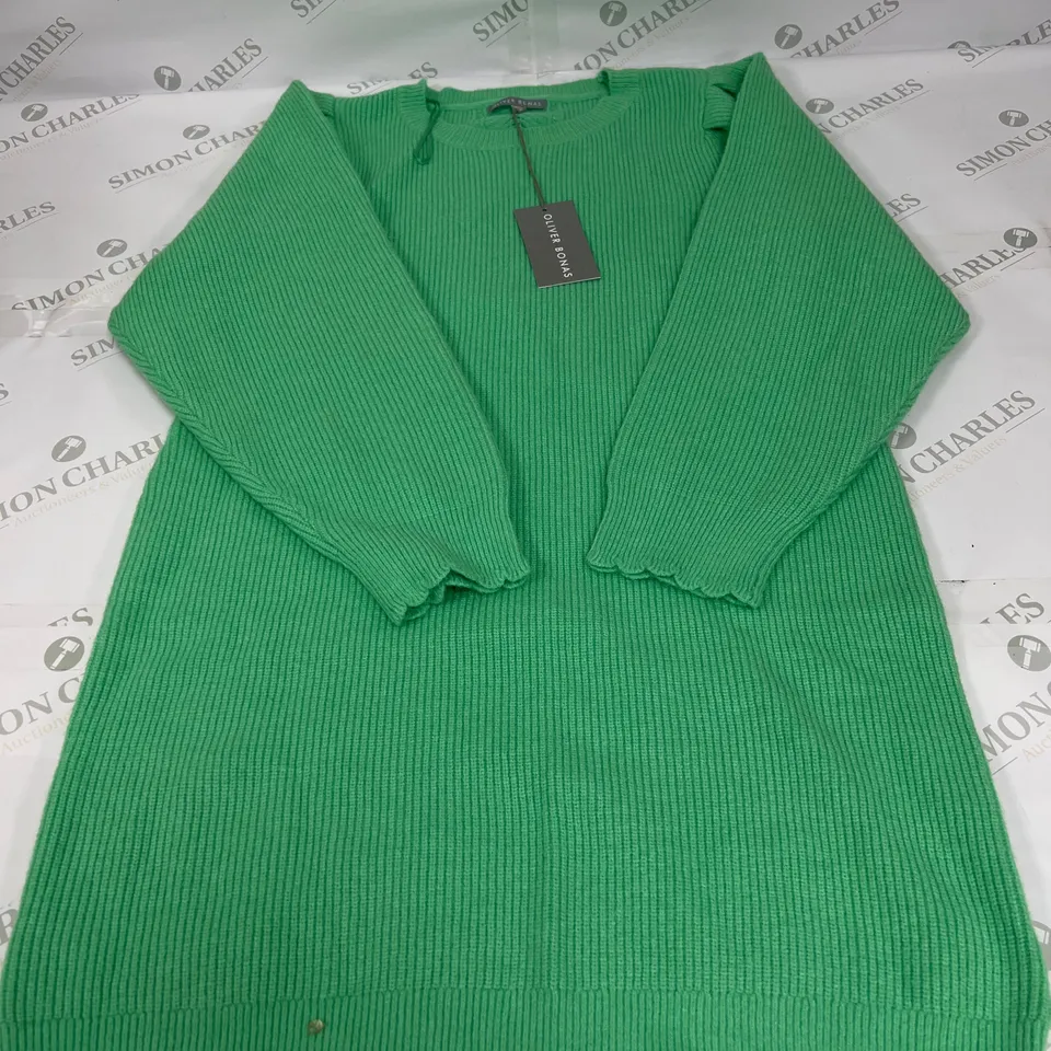 OLIVER BONAS PUFF SLEEVE KNIT MINI DRESS IN GREEN SIZE 14