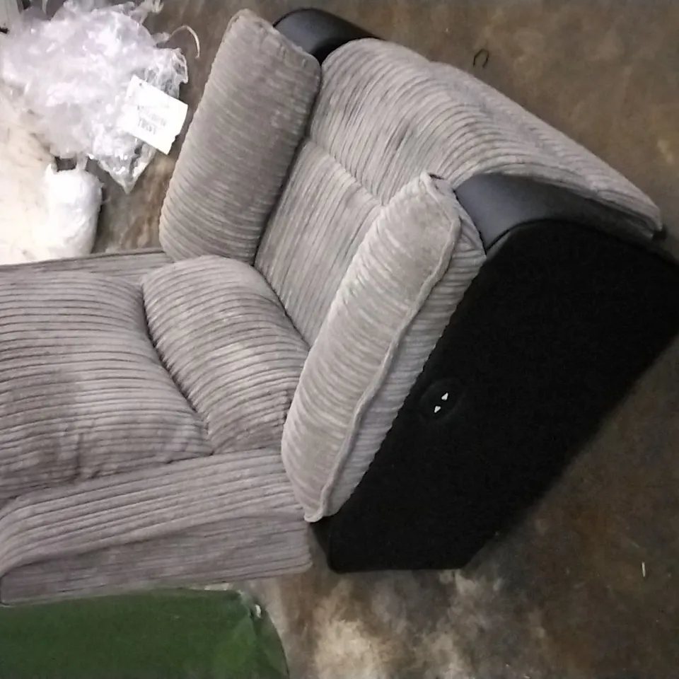 DESIGNER BLACK LEATHER AND GREY FABRIC RECLINER ARMCHAIR