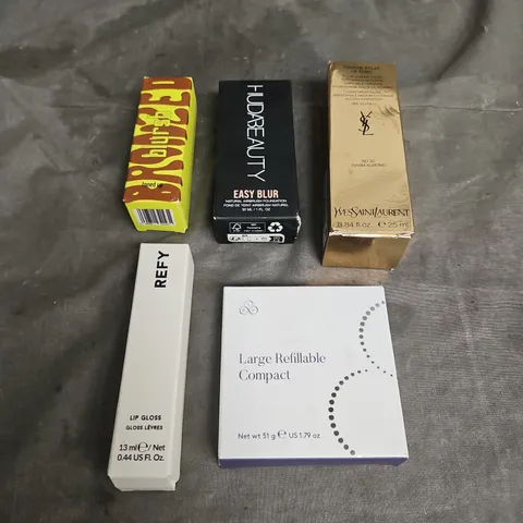 LOT OF APPROX 5 ASSORTED COSMETIC PRODUCTS TO INCLUDE - MADE BY MITCHELL BLURSH IN TONED UP - HUDABEAUTY EASY BLUR FOUNDATION IN BUTTER PECAN 330N - REFY LIP GLOSS IN CLEAR - ETC