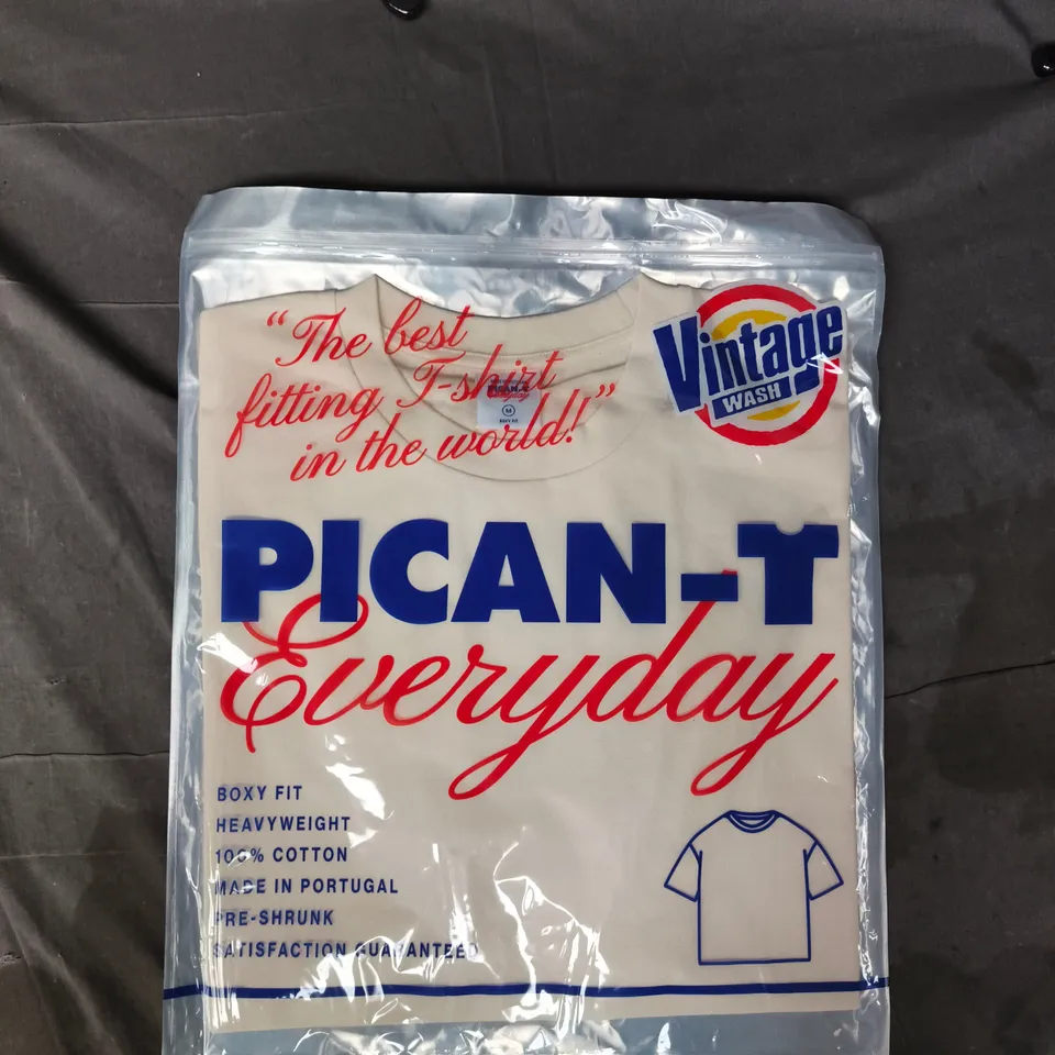 BAGGED PICAN-T VINTAGE WASH BOXY FIT T-SHIRT IN CREAM SIZE MEDIUM