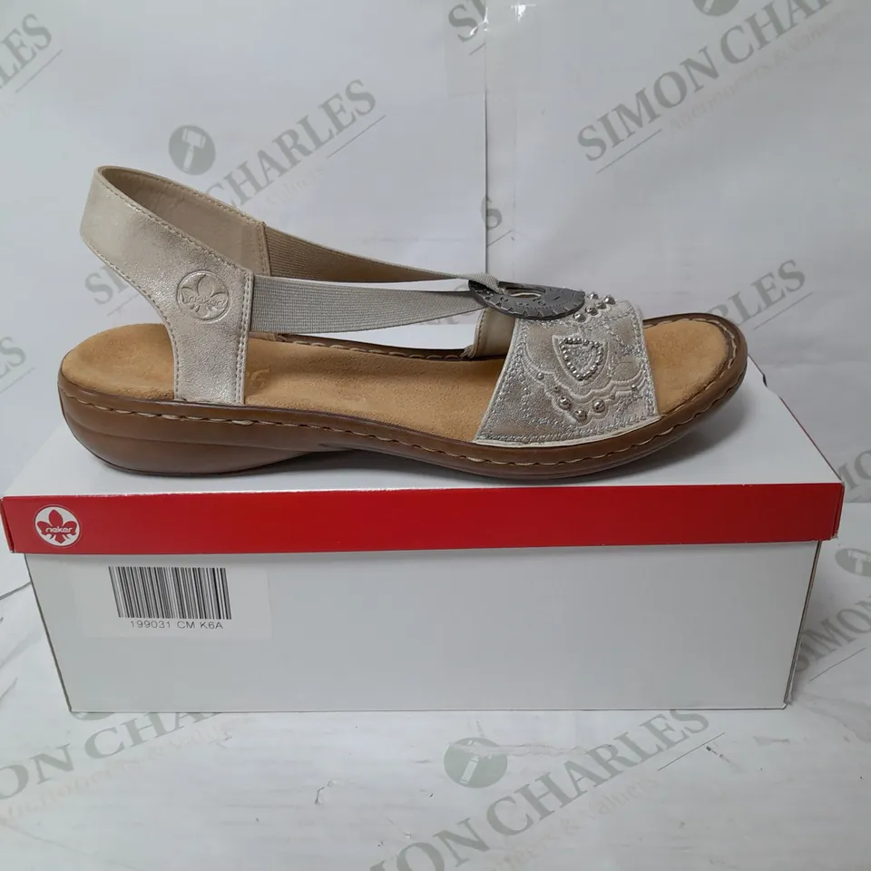 RIEKER BEAD DETAIL LEATHER SANDAL IN BEIGE SIZE 7