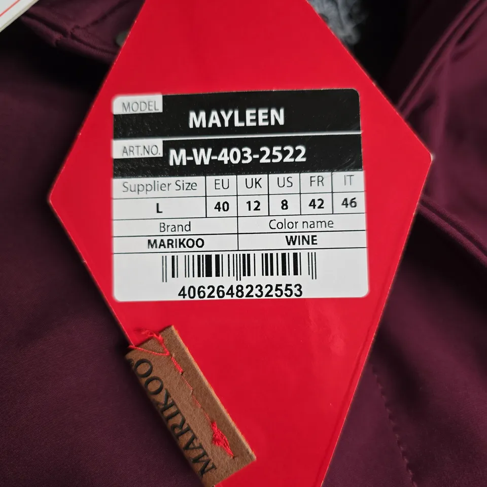 MARIKOO MAYLEEN HOODED ZIP THROUGH JACKET IN WINE - UK 12
