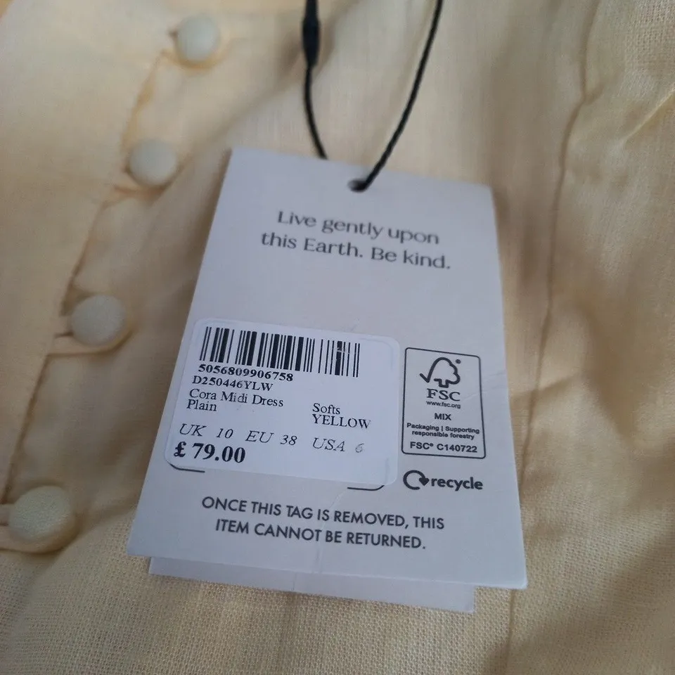 NOBODY CHILDS CORA MIDI DRESS YELLOW UK 10 TAGGED