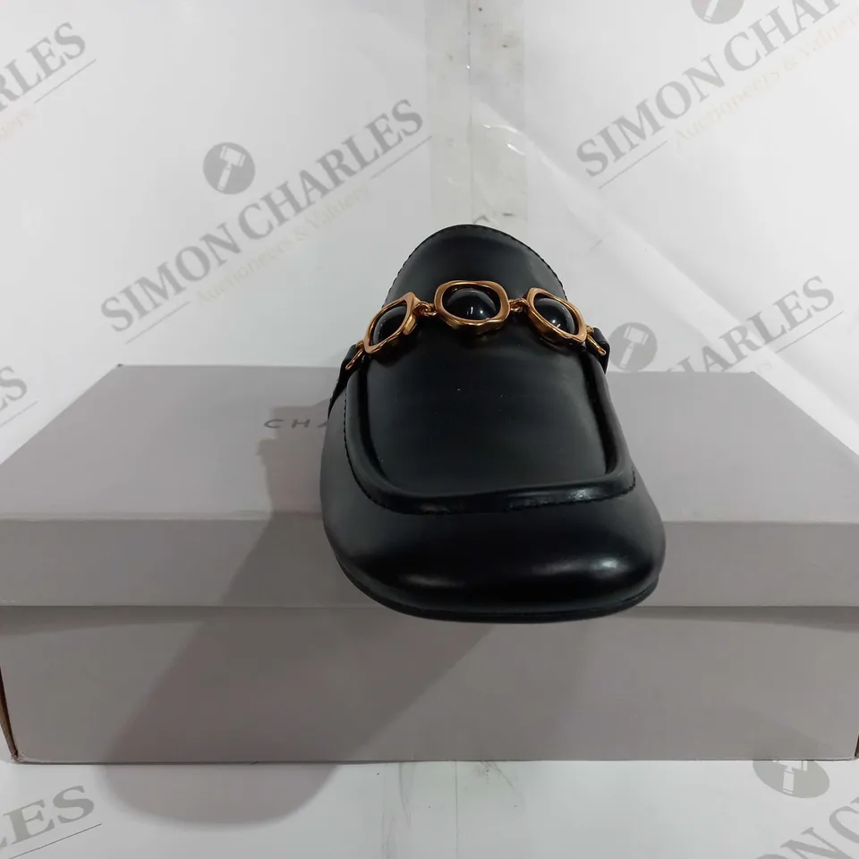 BOXED CHARLES & KEITH FLATS CNK DETAIL MULE BLACK SHOES - EU 39