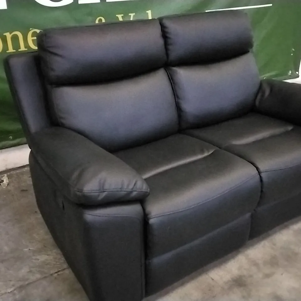 QUALITY DESIGNER BLACK LEATHER MANUAL RECLINER 2 SEATER SOFA