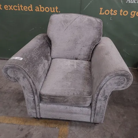 DESIGNER SCROLL ARM EASY CHAIR GREY FABRIC