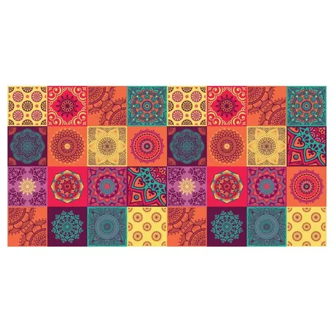 BOXED CARUTHERSVILLE COLOURFUL MANDALA TILES RUG KITCHEN MAT - 120×60CM