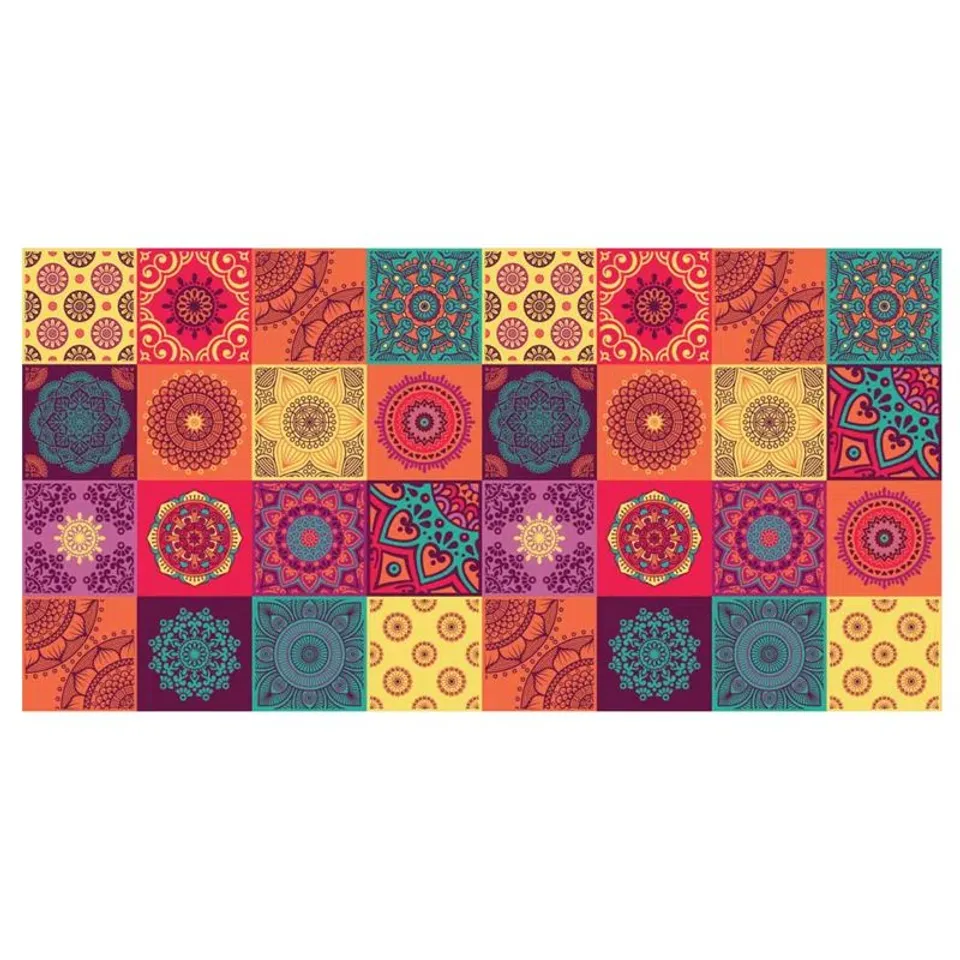 BOXED CARUTHERSVILLE COLOURFUL MANDALA TILES RUG KITCHEN MAT - 120×60CM