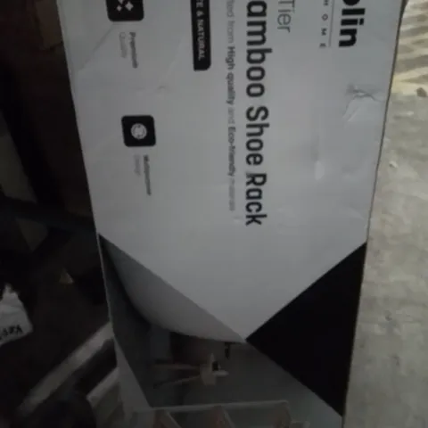 BOXED KEPLIN 3 TIER BAMBOO SHOE RACK WHITE AND NATURAL COLOUR 