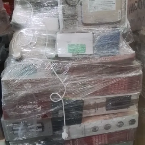 PALLET CONTAINING VARIOUS ELECTRICAL ITEMS AND HOUSEHOLD PRODUCTS TO INCLUDE: 3KW FAN HEATER,MICROWAVE,500W GLASS JUG BLENDER