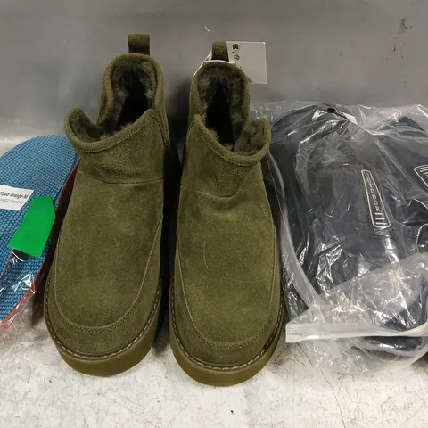 BOX OF APPROXIMATELY 5 ASSORTED PAIRS OF SHOES AND FOOTWEAR ITEMS IN VARIOUS COLOURS, STYLES, AND SIZES - COLLECTION ONLY