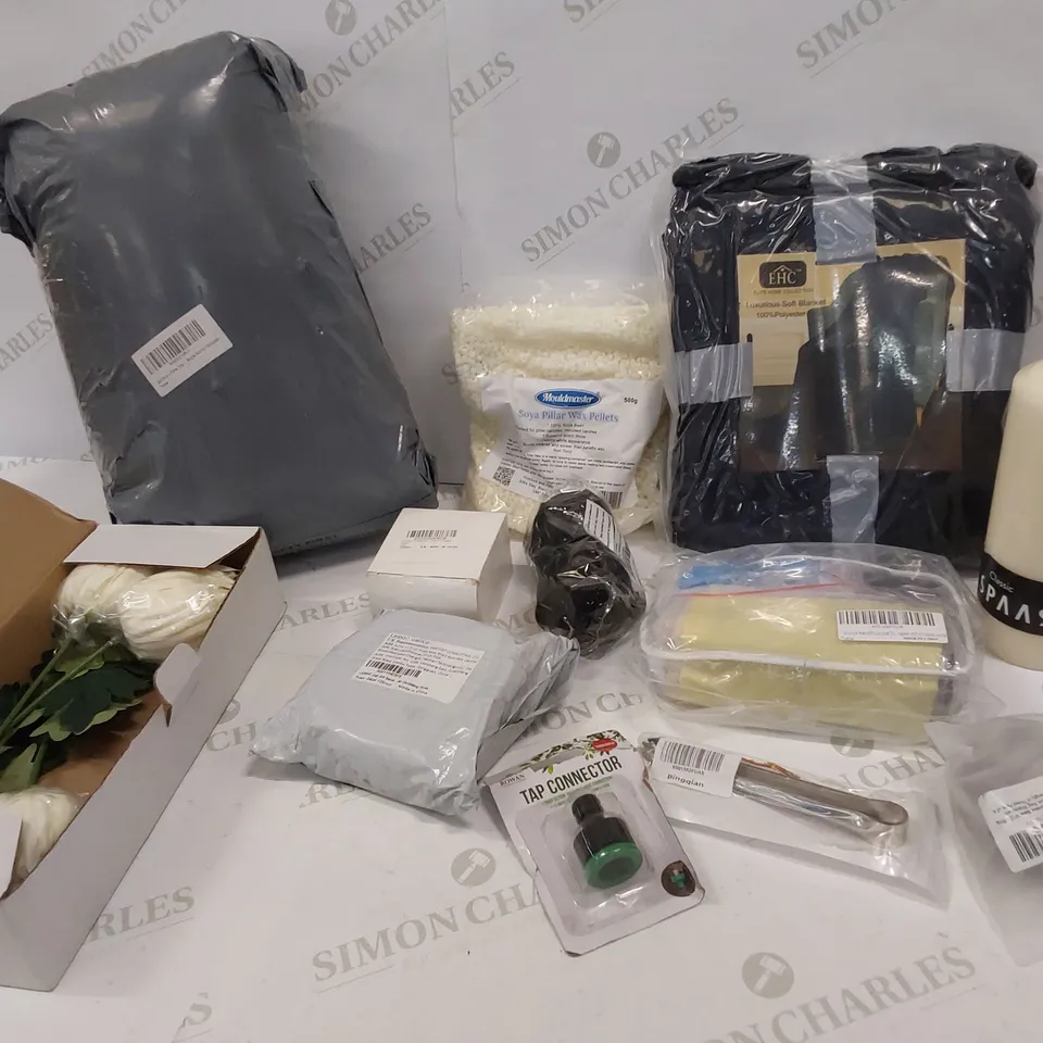 12 BRAND NEW ITEMS TO INCLUDE: SM DEVOR V PILLOW, ARTIFICIAL FLOWERS, OSCILLATING SANDING DISCS, WAX PELLETS