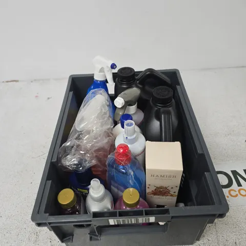 TOTE OF APPROXIMATELY 12 ASSORTED LIQUIDS TO INCLUDE: ELBOW GREASE