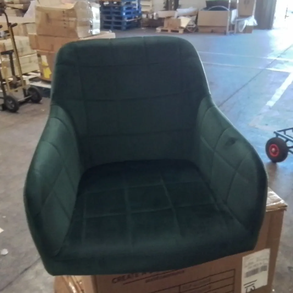BOXED SET OF 2 CRUSHED VELVET UPHOLSTERED SIDE/DINING CHAIRS -GREEN-