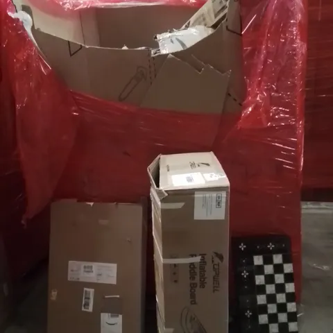 PALLET OF ASSORTED HOUSEHOLD GOODS AND PRODUCTS TO INCLUDE;INFLATABLE PADDED BOARD,PICTURE FRAME SET CHRISTMAS BOX
