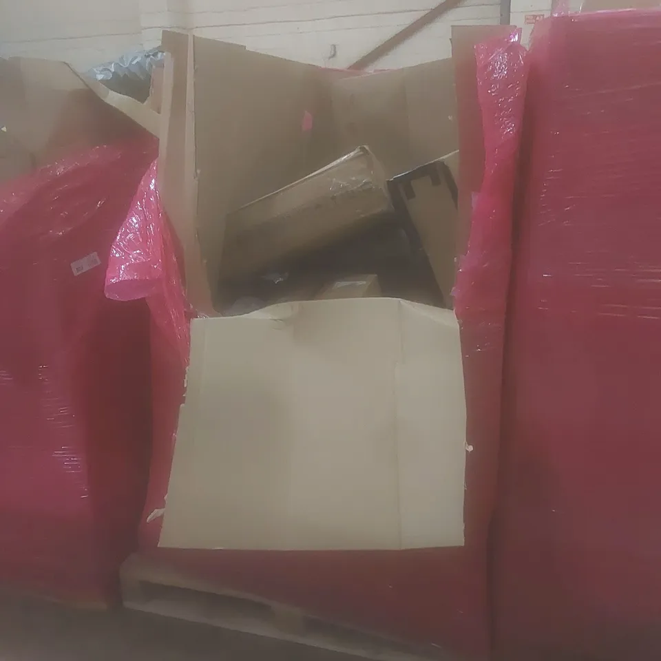 PALLET OF ASSORTED HOUSEHOLD ITEMS AND CONSUMER PRODUCTS TO INCLUDE; BACKPACK, PLAY MATS, PLAYPEN, WOODEN BABY WALKER ETC