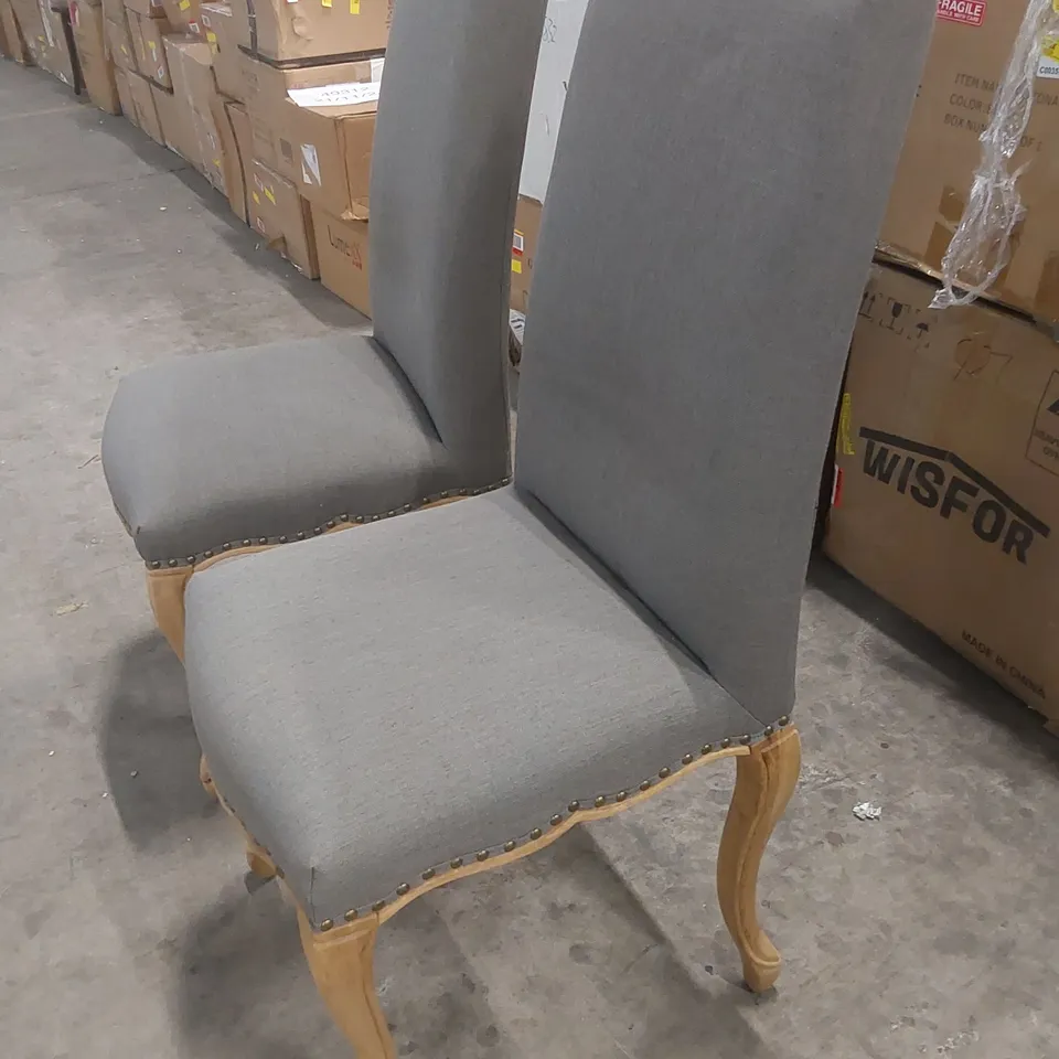 BOXED KETTLE INTERIORS DESIGNER GREY FABRIC UPHOLSTERED DINING CHAIRS WITH WOODEN LEGS (1 BOX)