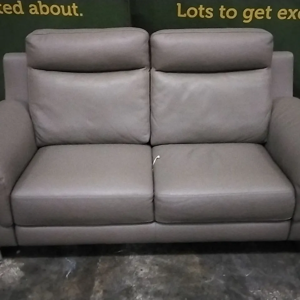 QUALITY ITALIAN DESIGNER GUIDO 2 SEATER IN LEATHER LIGHT MUD COLOUR
