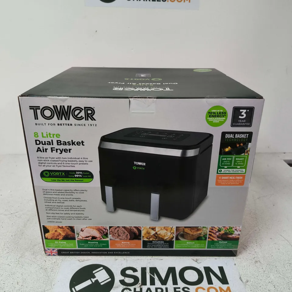 SEALED TOWER 8 LITRE DUAL BASKET AIR FRYER 