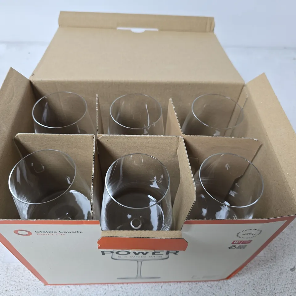 STÖLZLE LAUSITZ POWER 6 X WHITE WINE GLASSES (BOXED)