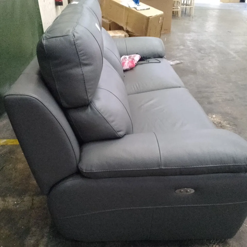 QUALITY ITALIAN DESIGNER PATRIZIO 3 SEATER 2PCS ELECTRIC RECLINER SOFA - DARK GREY LEATHER   