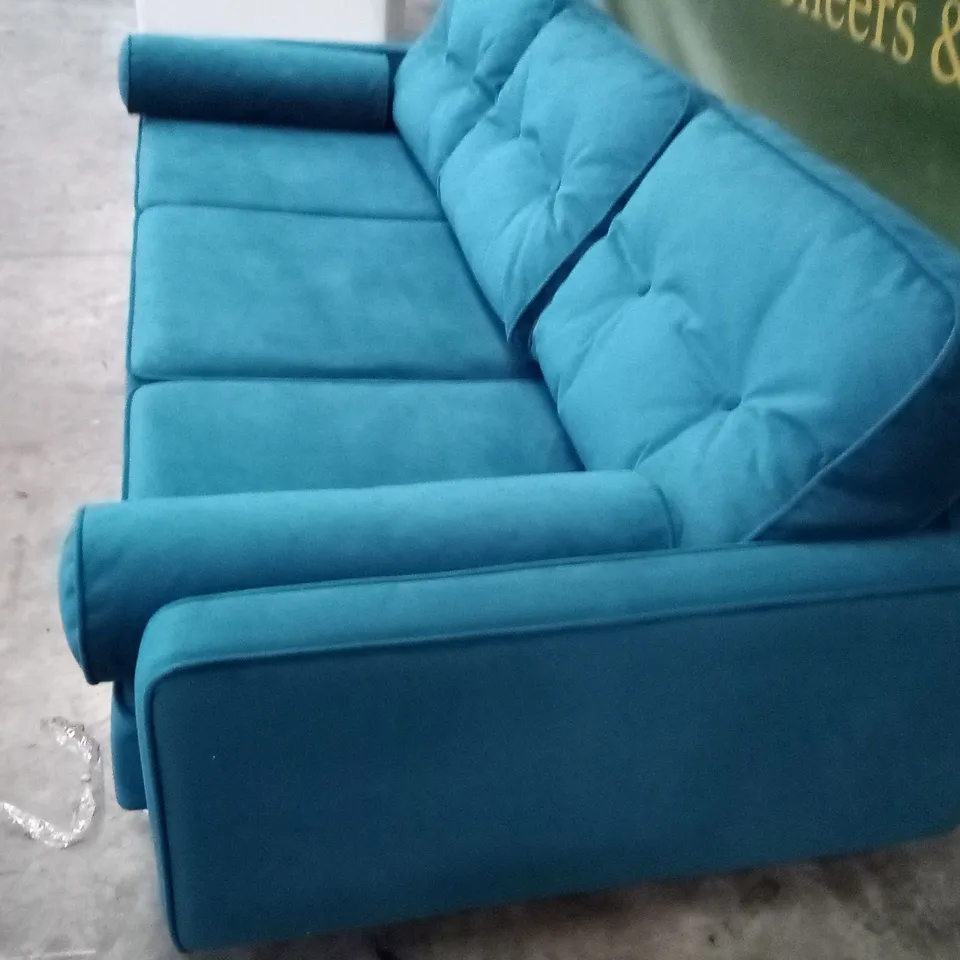 QUALITY THE LOUNGE CO DESIGNER  EDIE 3 SEATER SOFA - TEAL FABRIC