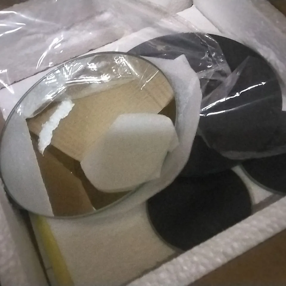 BOXED 17 STORIES 7 PIECE WALL MIRROR SET ROUND GLASS