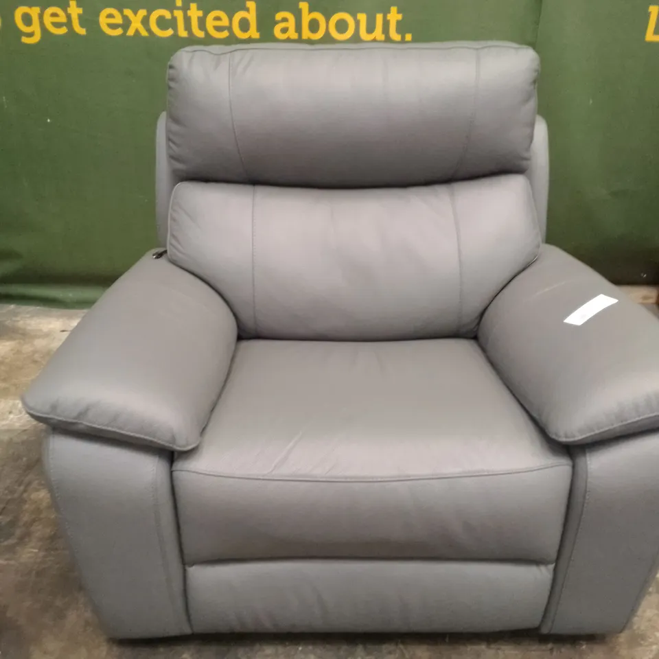 QUALITY ITALIAN DESIGNER PATRIZIO SMALL ARMS ELECTRIC RECLINER CHAIR - ANTHRACITE GREY LEATHER