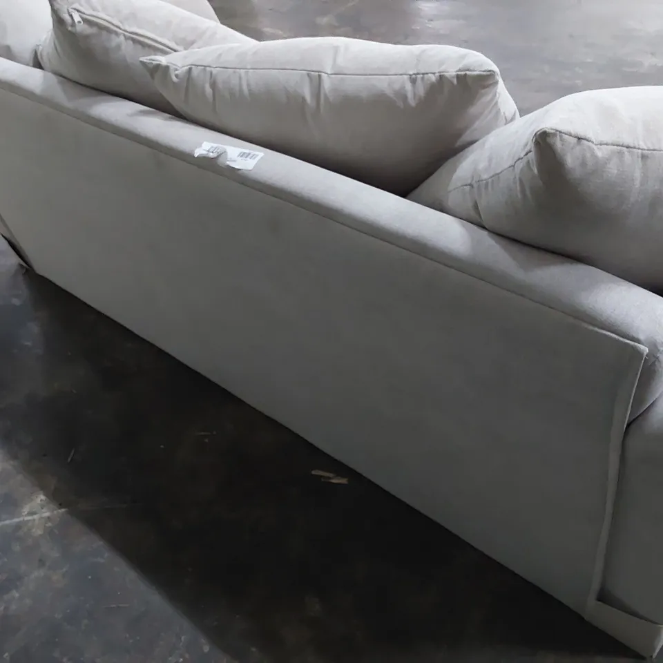 DESIGNER THREE SEATER SOFA WITH SCATTER CUSHIONS LIGHT GREY FABRIC 