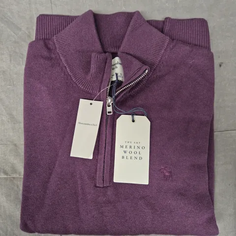 ABERCROMBIE & FITCH LONG SLEEVE 1/4 ZIP TOP IN PURPLE SIZE SMALL