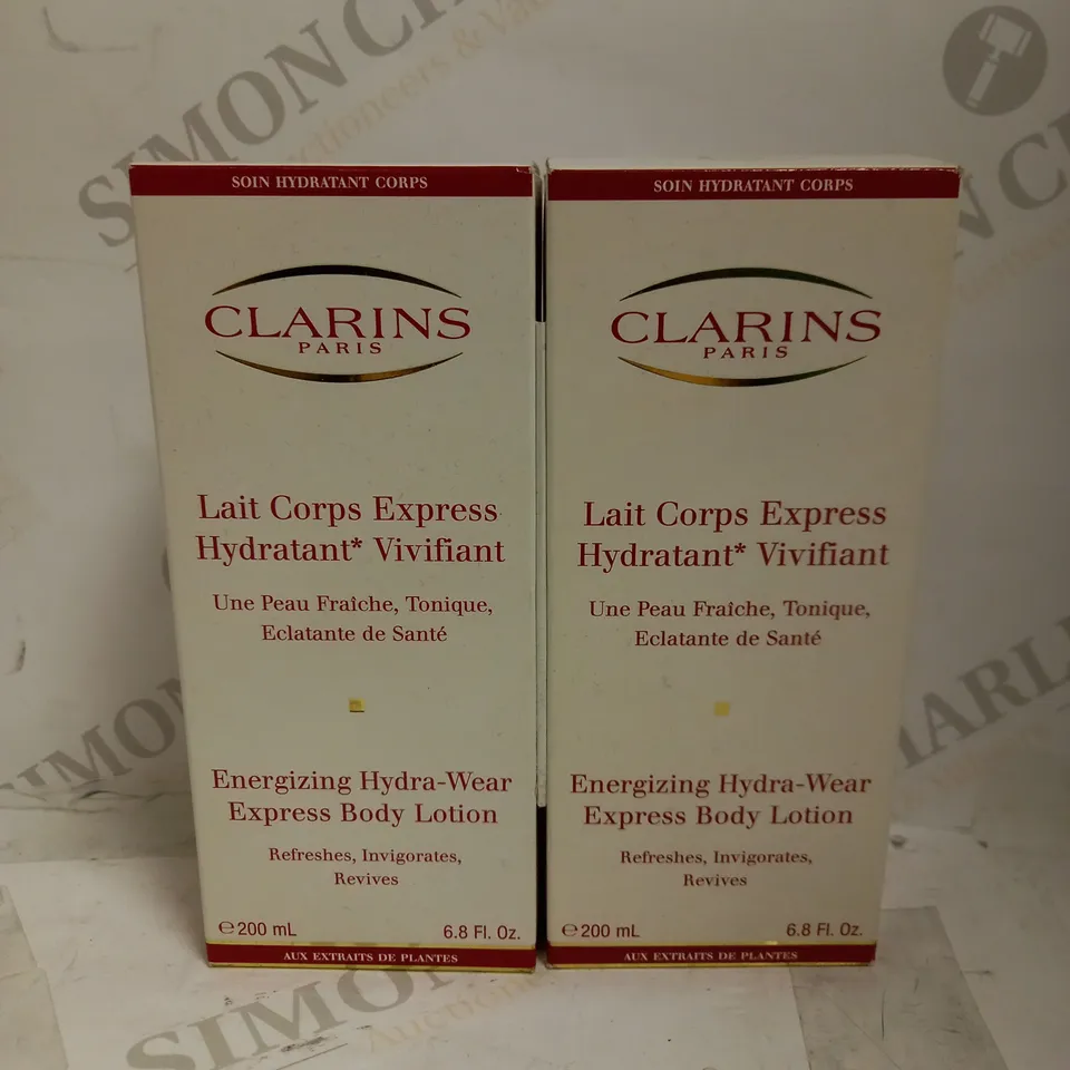 LOT OF 2 X 200ML CLARINS ENERGIZING HYDRA-WEAR EXPRESS BODY LOTION 