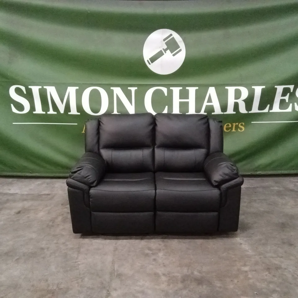 ALBION LUXURY FAUX LEATHER 2 SEATER HIGH BACK MANUAL RECLINER SOFA - BLACK RRP £549
