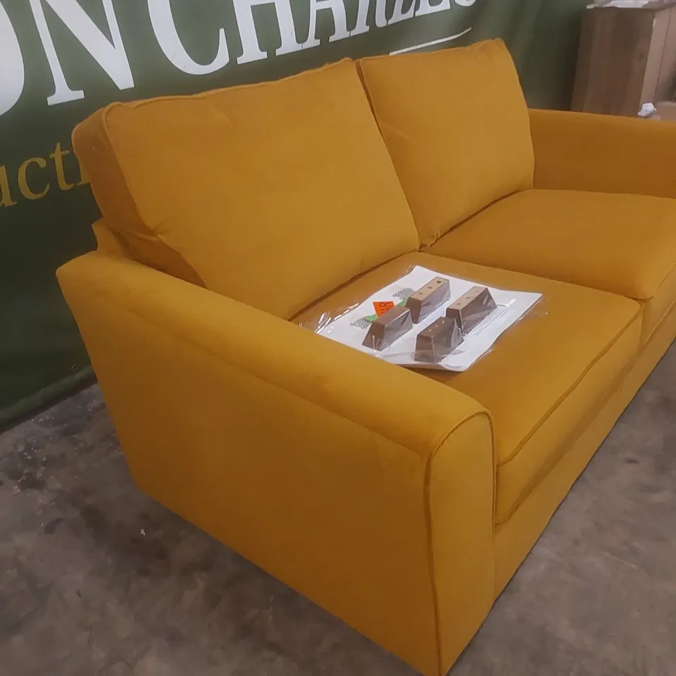 DESIGNER JACKSON 3 SEATER VELVET UPHOLSTERED SOFABED - OCHRE