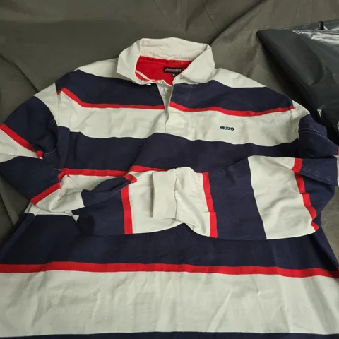 MUSTO PERFORMANCE RUGBY SHIRT – STRIPED NAVY/WHITE/RED, UK XL