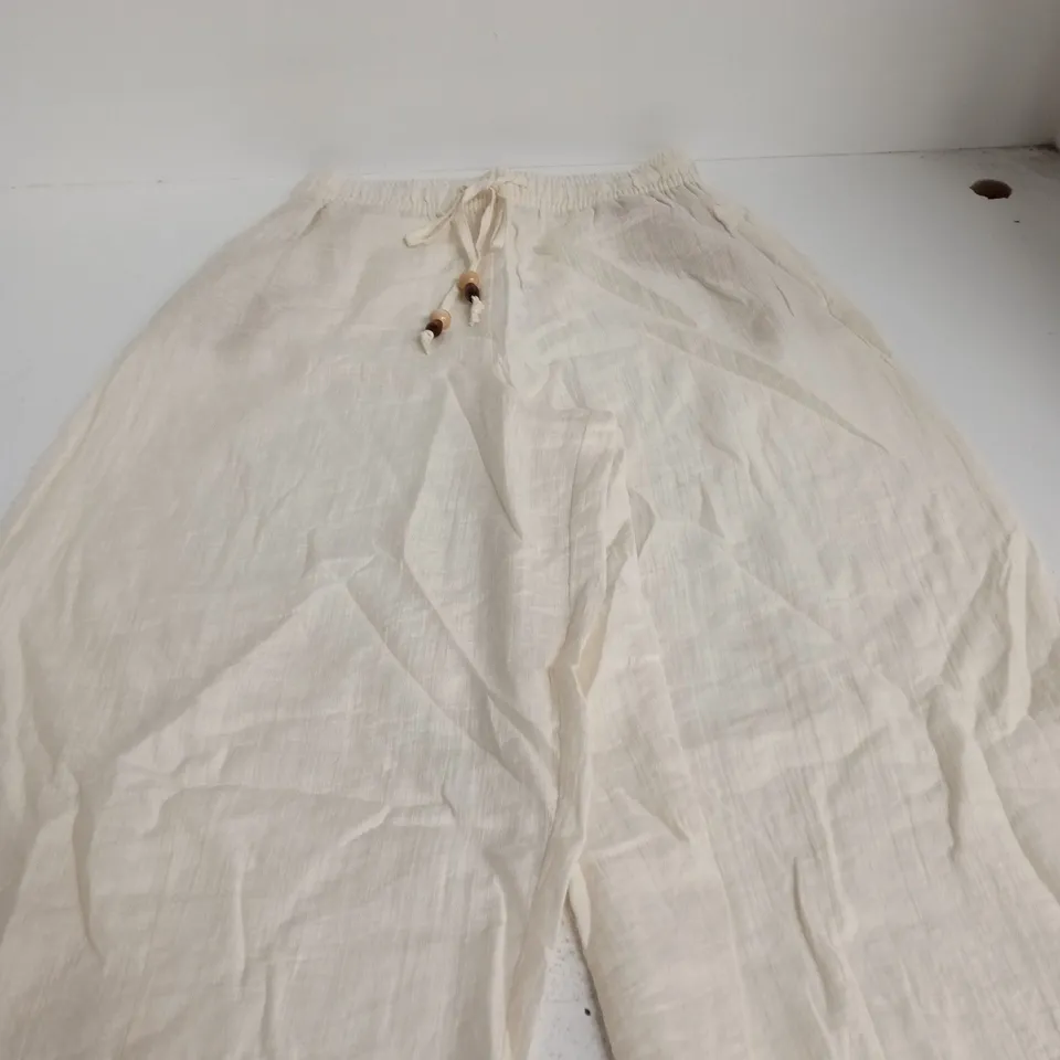 ZARA WOMEN'S CREAM LIGHTWEIGHT TROUSERS – ELASTICATED DRAWSTRING WAIST, BEAD DETAIL (XS, EUR/USA)