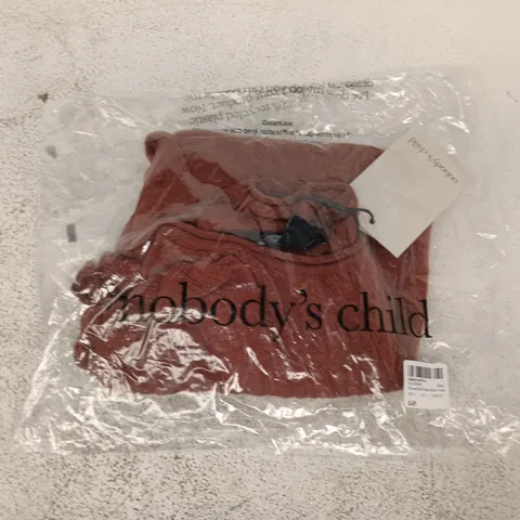 BAGGED NOBODY'S CHILD RIB AND RUFFLE SHEER KNIT VEST IN BROWN SIZE SMALL