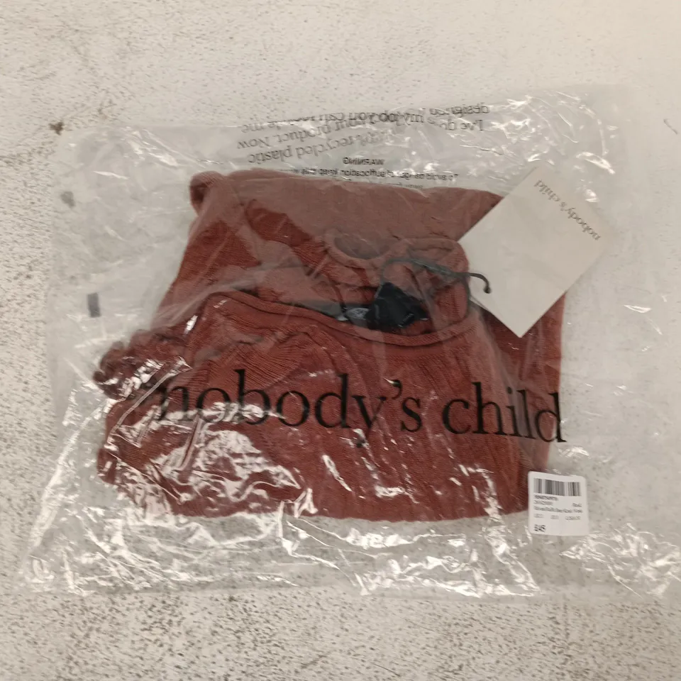 BAGGED NOBODY'S CHILD RIB AND RUFFLE SHEER KNIT VEST IN BROWN SIZE SMALL