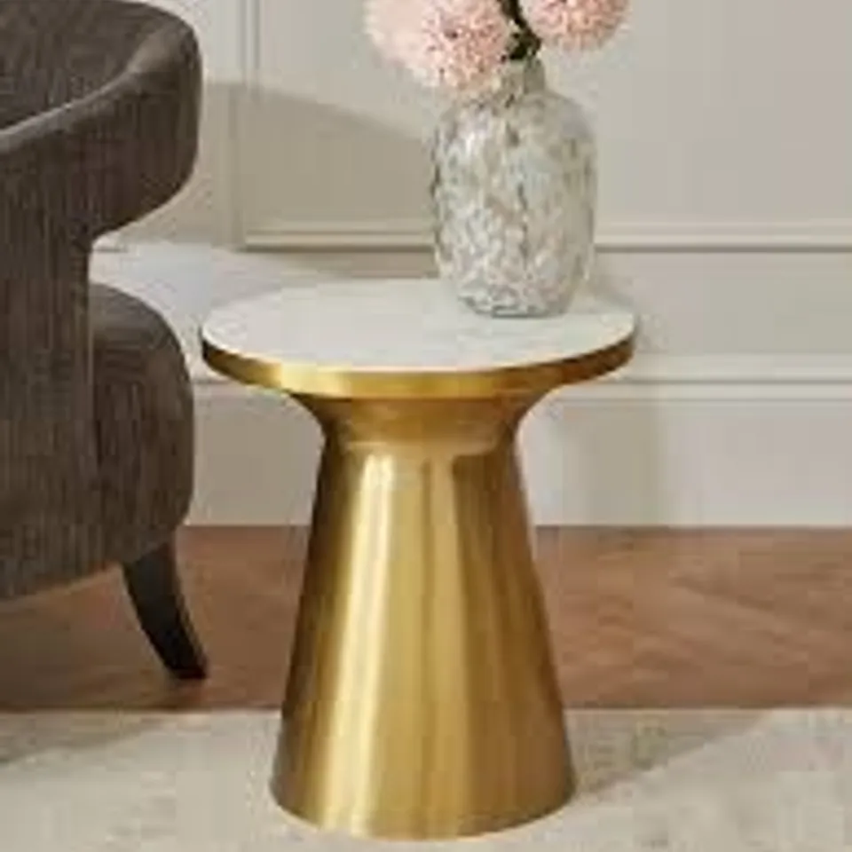 BOXED BONGO SIDE TABLE - GOLD/WHITE (1 BOX)