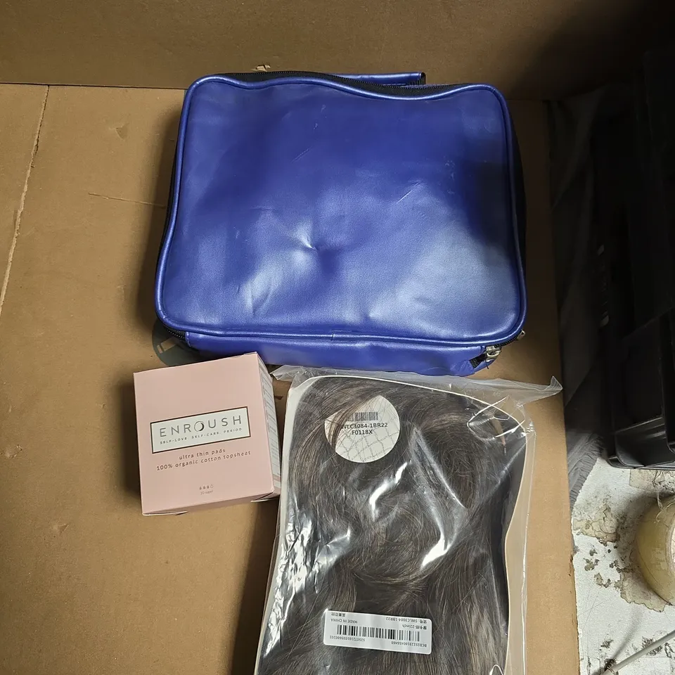 APPROXIMATELY 15 ASSORTED HEALTH & BEAUTY PRODUCTS TO INCLUDE REVLON HAIR BRUSH SET, ENROUSH ULTRA THIN PADS, HAIR EXTENSIONS ETC - COLLECTION ONLY