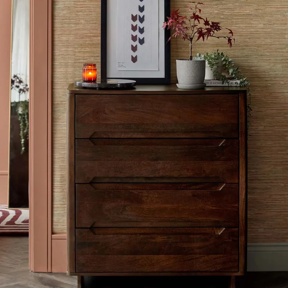 BOXED BRYCE DARK MANGO WOOD CHEST OF DRAWERS