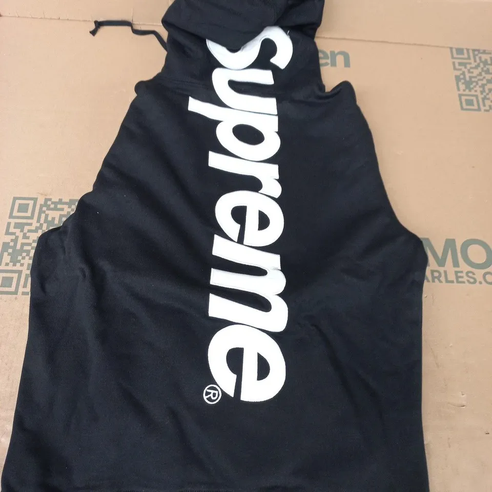 BAGGED SUPREME HOODIE IN BLACK WITH WHITE LOGO SIZE UNSPECIFIED